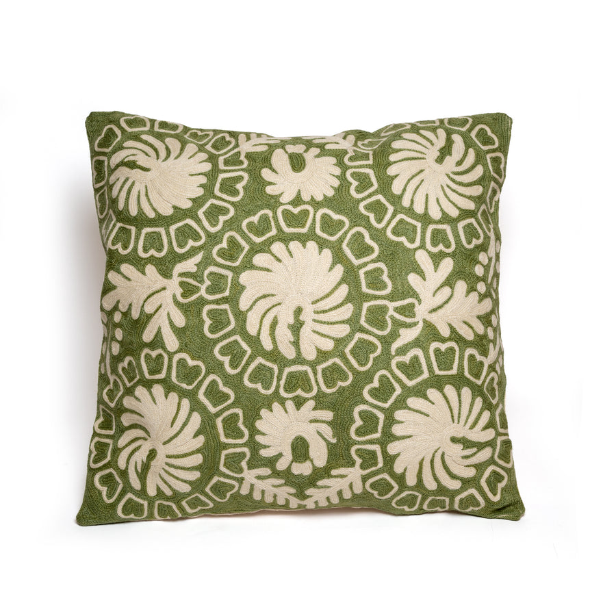 Cojín bordado Rosetones Verde