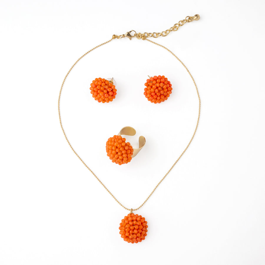 Colgante, pendientes y anillo Mora Neon Orange