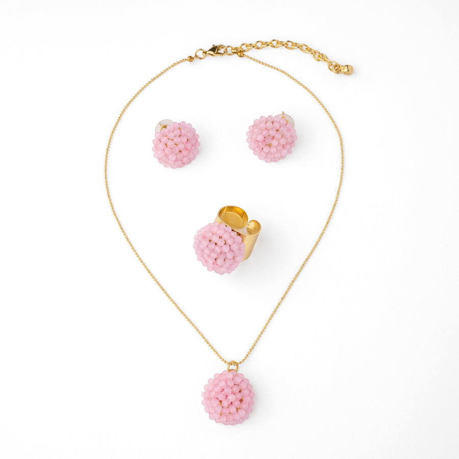 Colgante, pendientes y anillo Mora Baby Pink