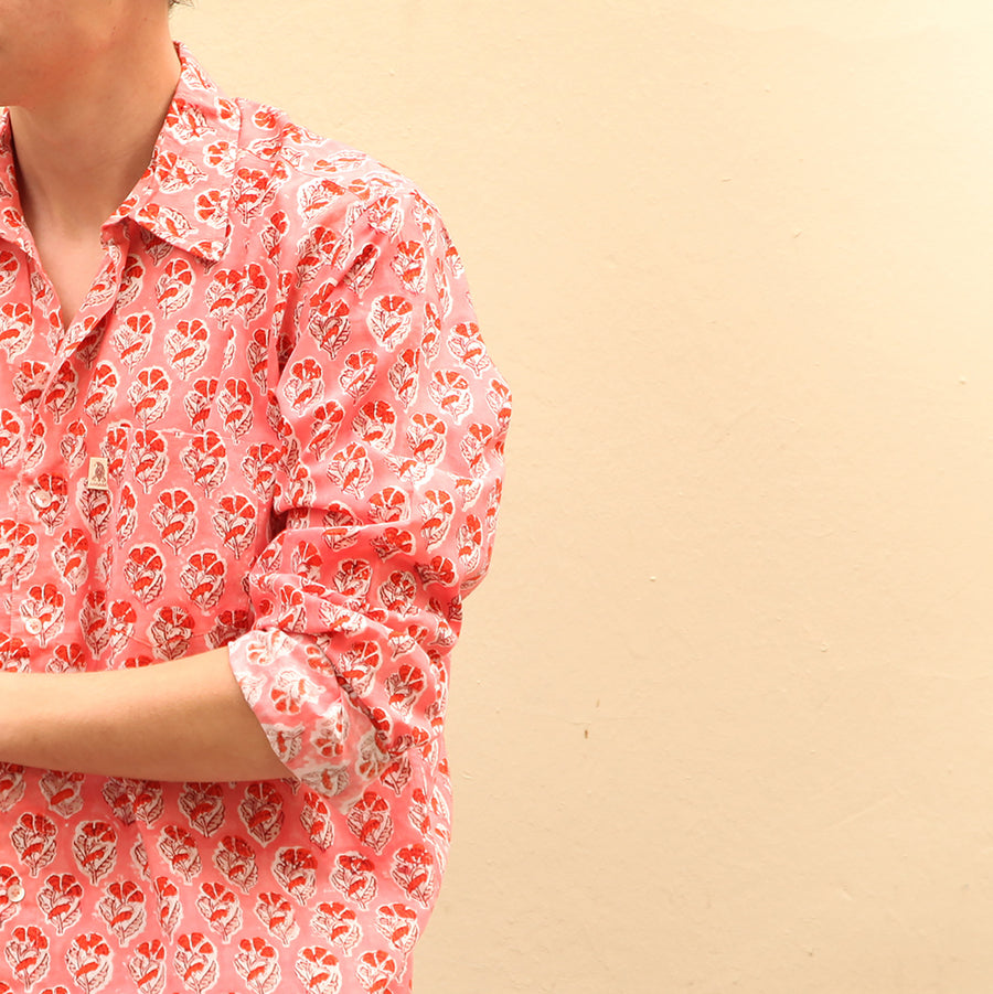 Camisa Red Bloom on Pink