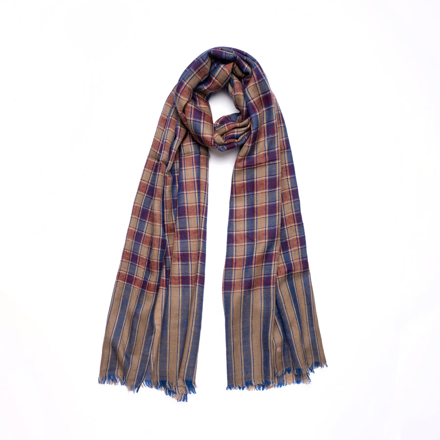 Pashmina Checks Natural Wine and Blue