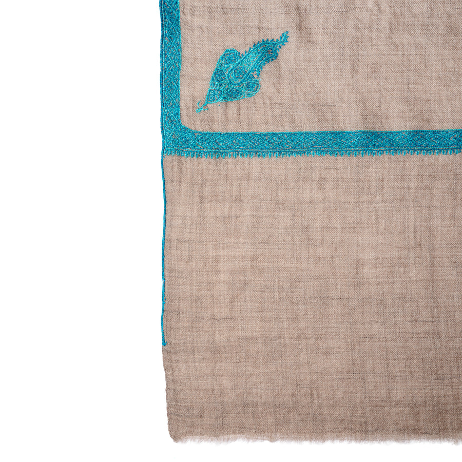 Pashmina Bordada Hashi Natural Blue Border