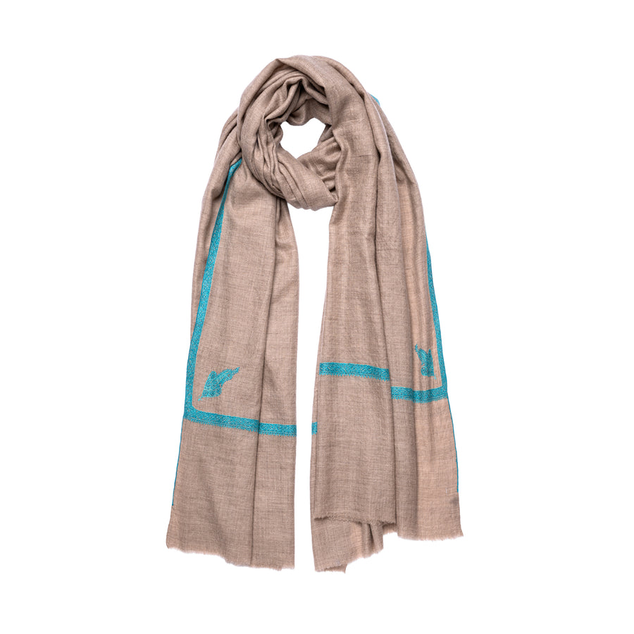 Pashmina Bordada Hashi Natural Blue Border