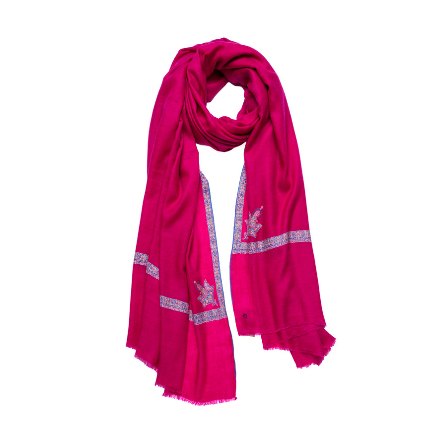 Pashmina Bordada Hashi Buganvilla Blue Border