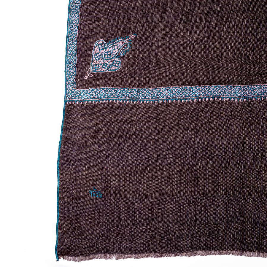 Pashmina Bordada Hashi Choco Blue Border