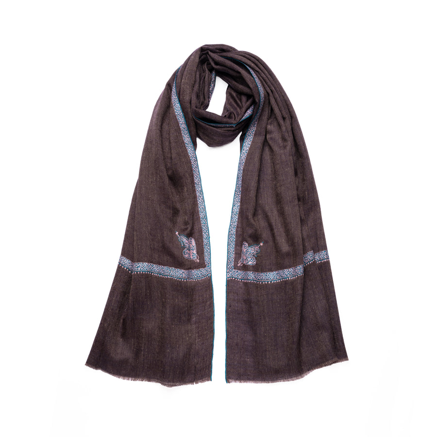 Pashmina Bordada Hashi Choco Blue Border