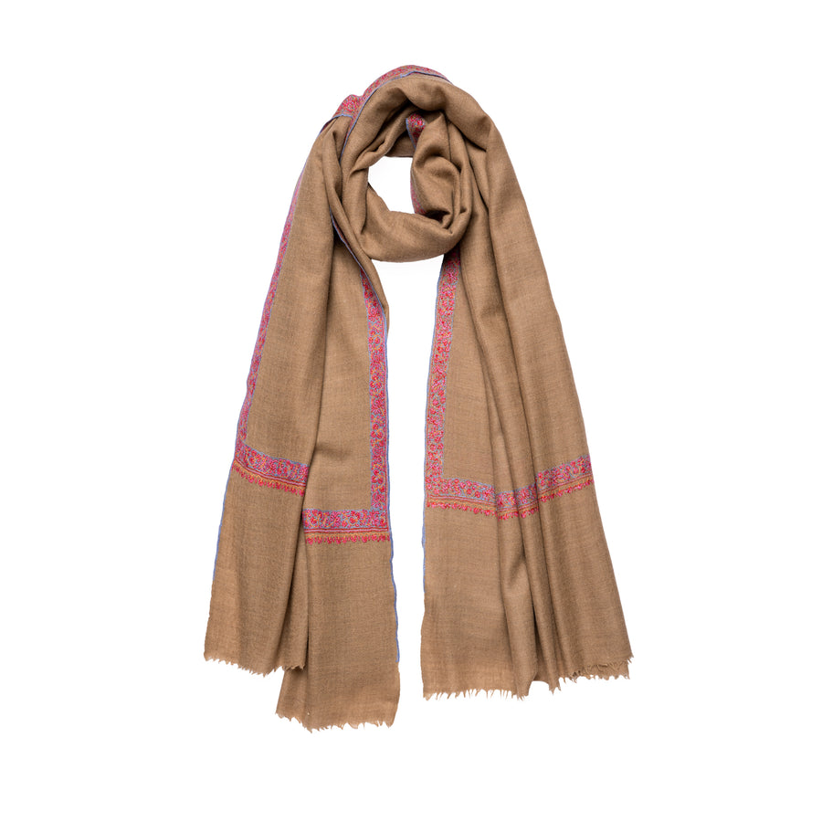 Pashmina Bordada Hashi Natural Pink&Blue border