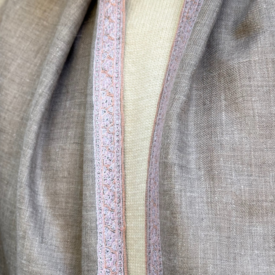 Pashmina Natural Border Pale Pink