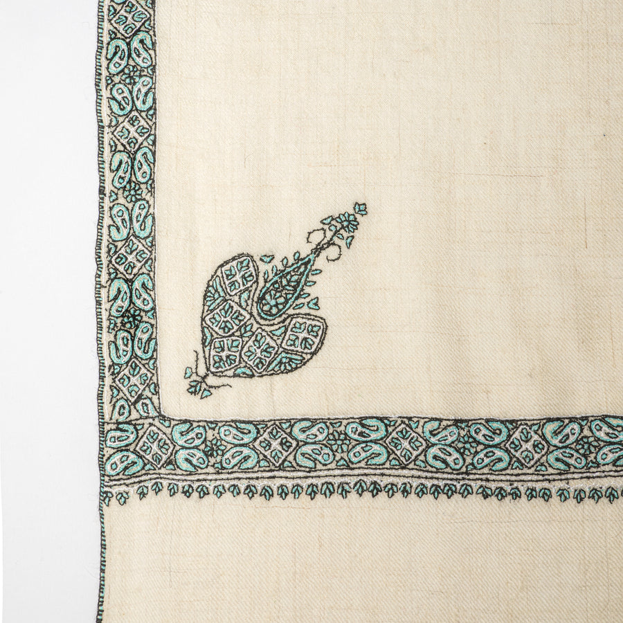 Pashmina Bordada Hashi Tofu Turquoise Border