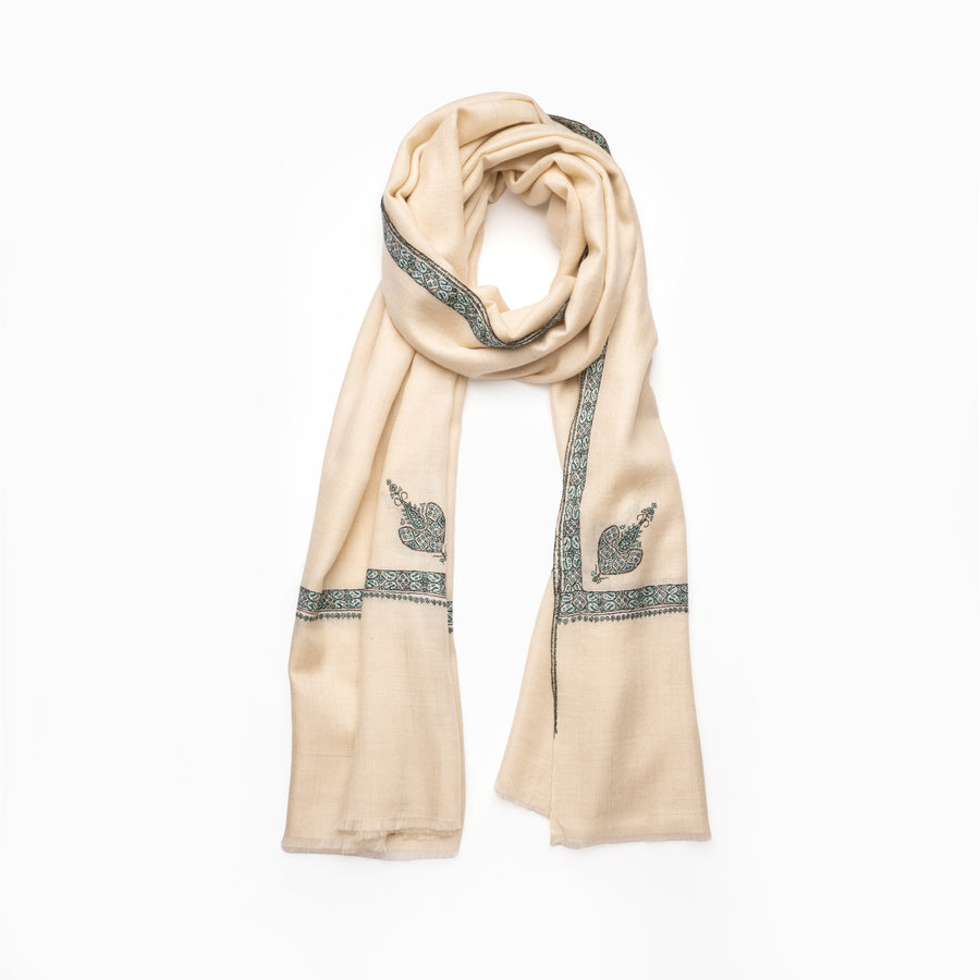Pashmina Bordada Hashi Tofu Turquoise Border