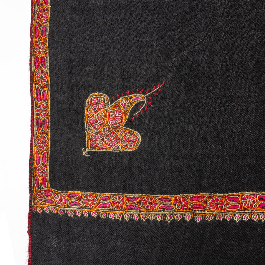 Pashmina Bordada Black Burgundy Border