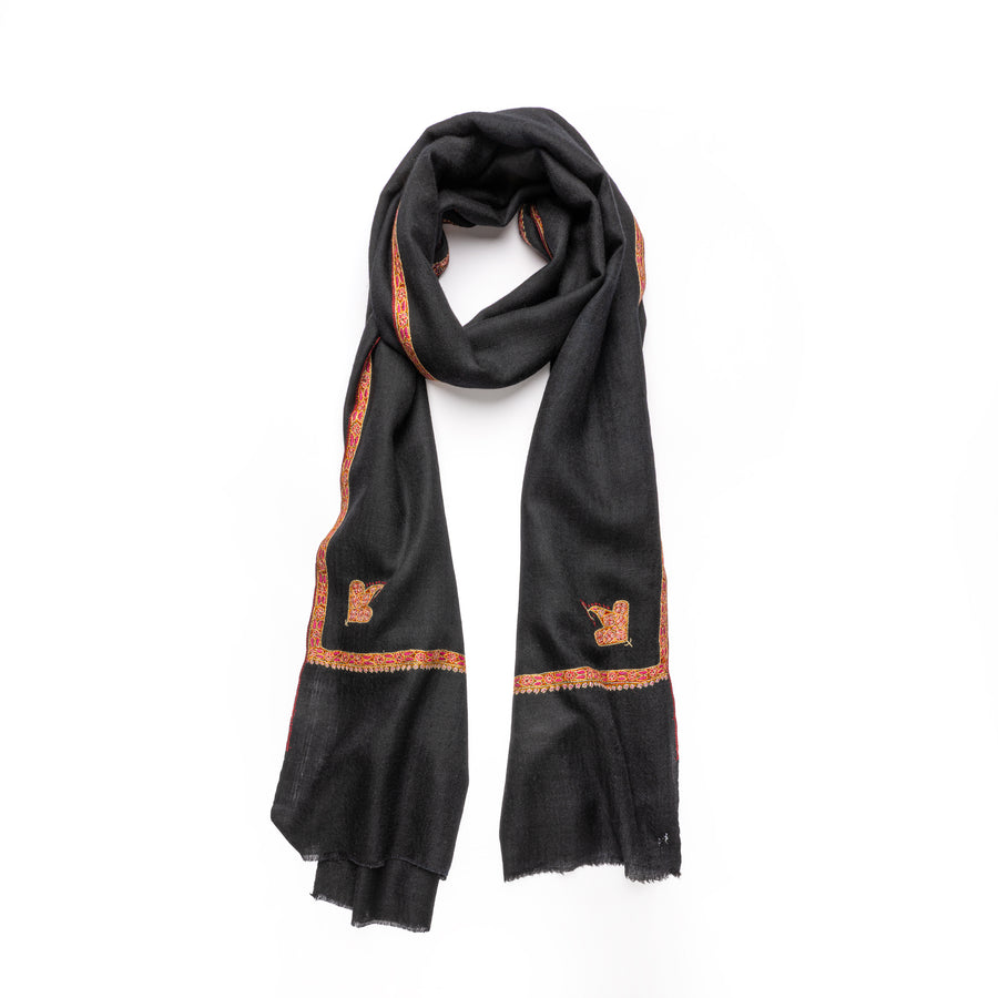Pashmina Bordada Black Burgundy Border