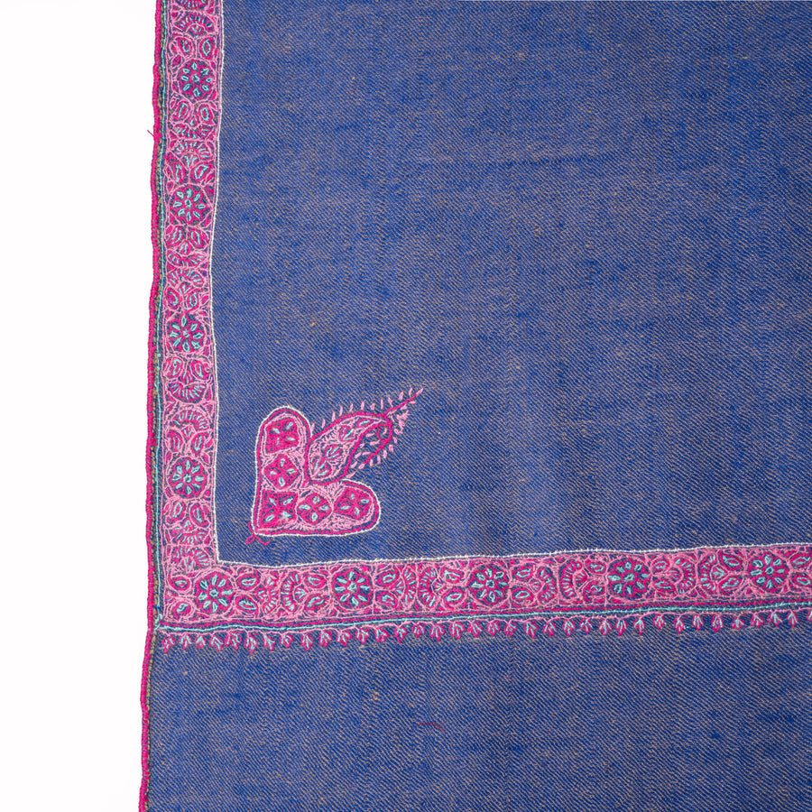 Pashmina Bordada Hashi reversible cosican blue Natural