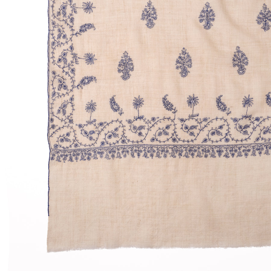 Pashmina Bordada Tofu Azul Tinta