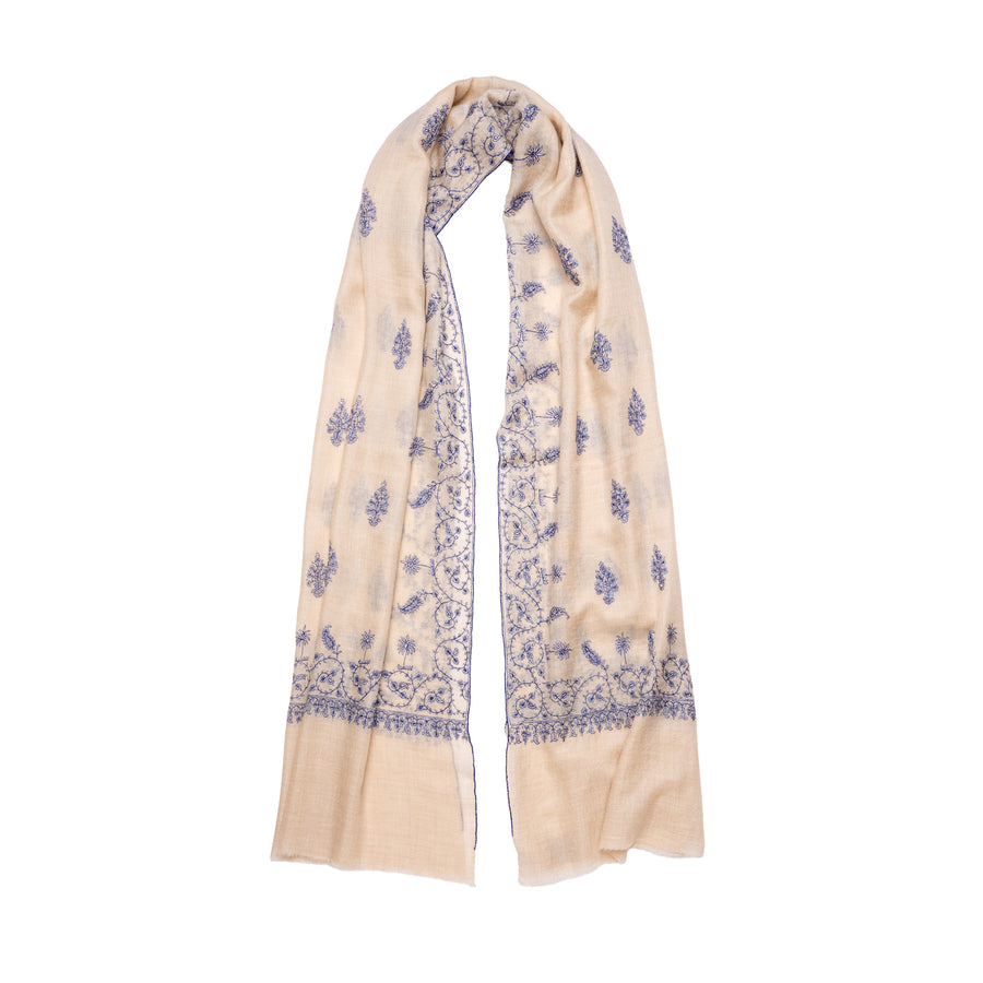 Pashmina Bordada Tofu Azul Tinta