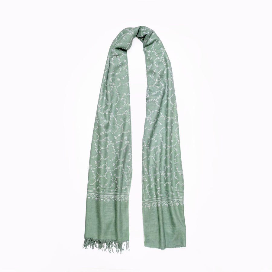 Pashmina Bordada Jaly Celadón y off white