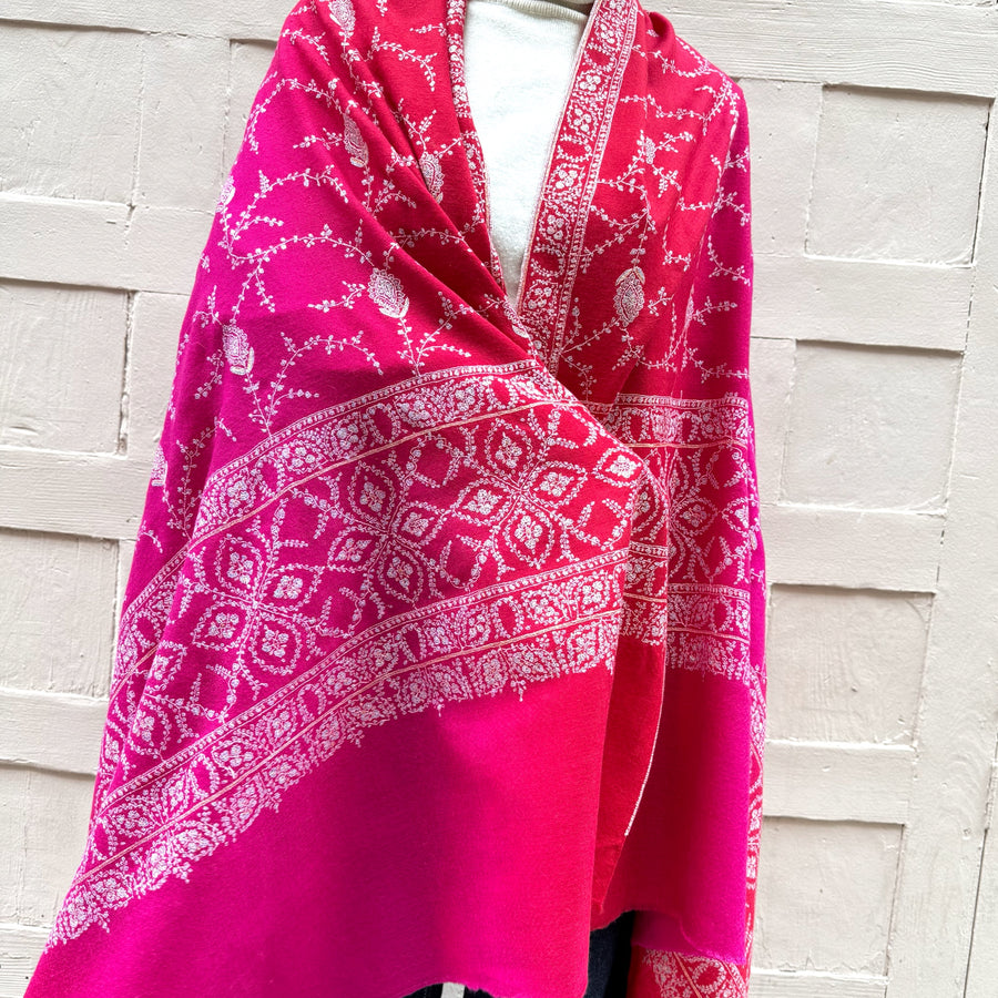 Pashmina Fucsia Red Bordada