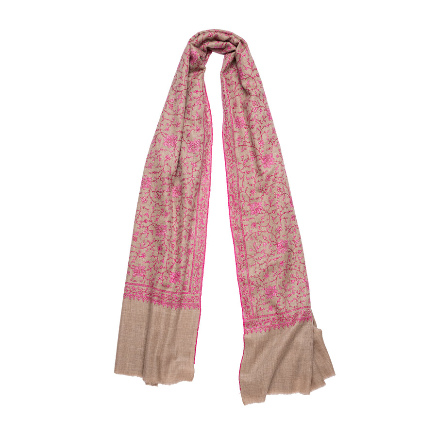 Pashmina Bordada Natural All Over Pink