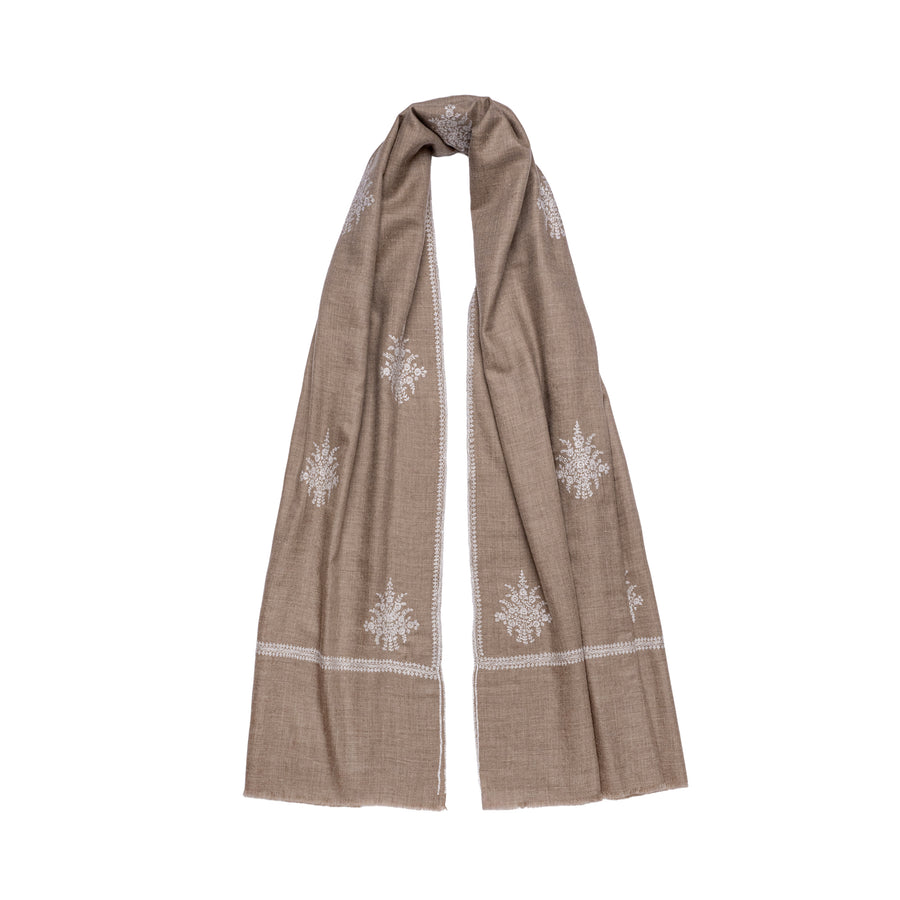 Pashmina Natural Bordada Bouta in White