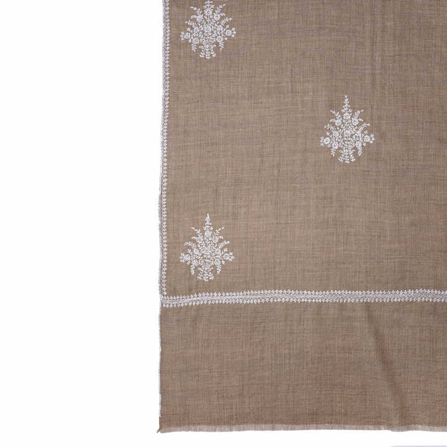 Pashmina Natural Bordada Bouta in White