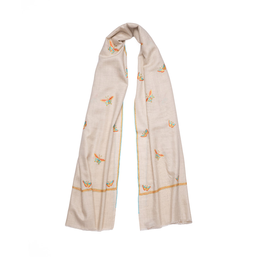 Pashmina Bordada Mariposas Ivory