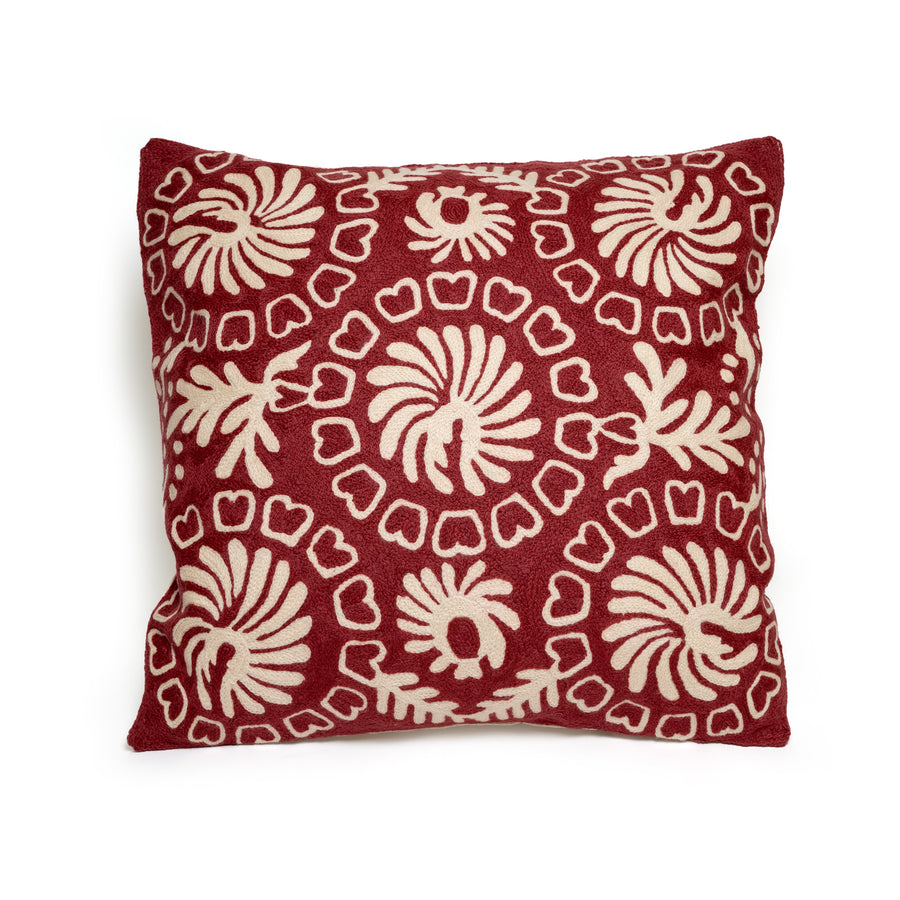 Cojín bordado Rosetones Vino