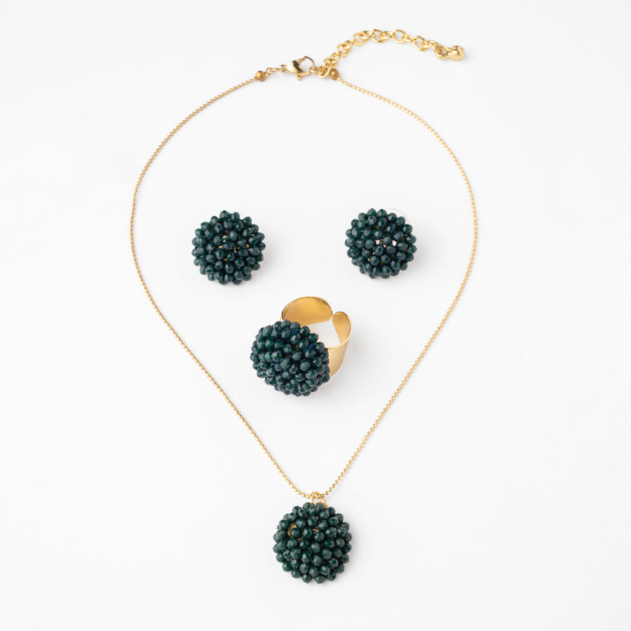 Colgante, pendientes y anillo Mora Dark Green