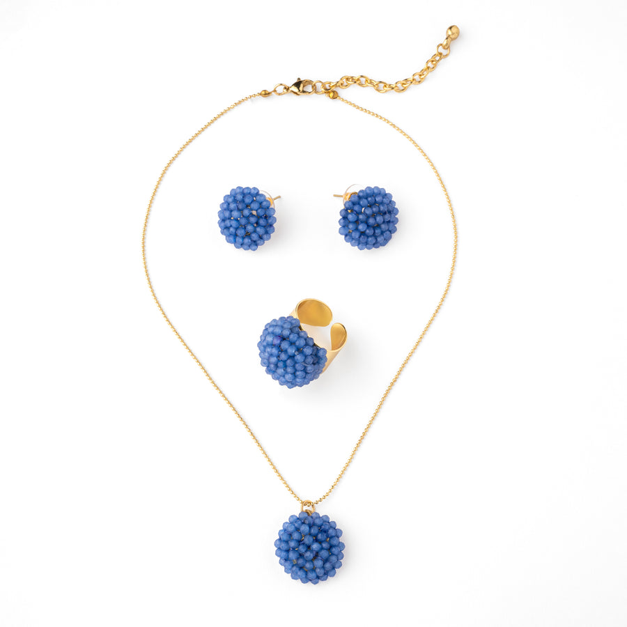 Colgante, pendientes y anillo Mora Greece Bluie